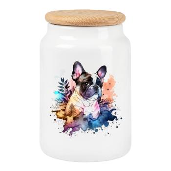 French Bulldog - Cookie Jar with Wooden Lid - white - Front