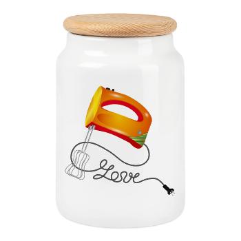 colorful hand mixer with a lot of love - Cookie Jar with Wooden Lid - white - Front