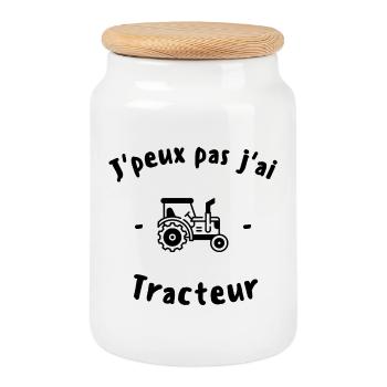 Je peux pas j'ai tracteur - Boîte à biscuits avec couvercle en bois - blanc - Devant
