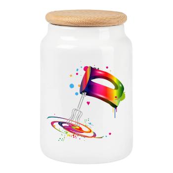 Batteur à main aux couleurs vives de l’arc-en-ciel - Boîte à biscuits avec couvercle en bois - blanc - Devant