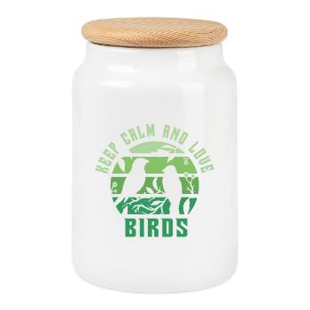 Keep calm and love birds - Cookie Jar with Wooden Lid - white - Front