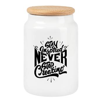 Stay inspired never stop creating - Keksdose mit Holzdeckel - Weiß - Vorne