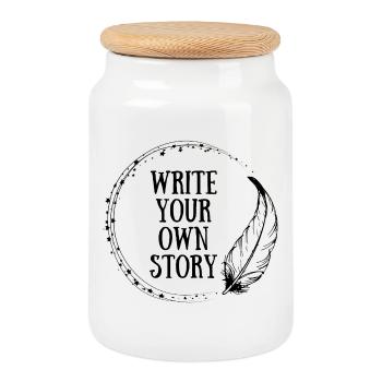 write your own story - Cookie Jar with Wooden Lid - white - Front