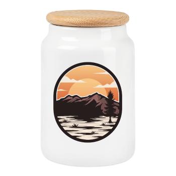 Sunrise in the mountains - Cookie Jar with Wooden Lid - white - Front