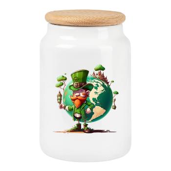 World Happiness Leprechaun - Cookie Jar with Wooden Lid - white - Front