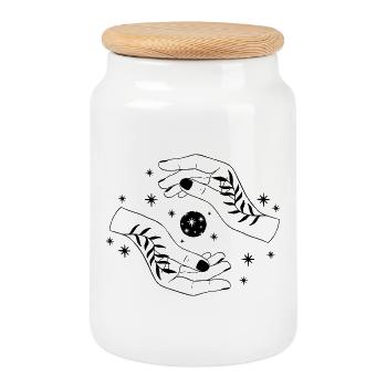 Magic Hands - Cookie Jar with Wooden Lid - white - Front