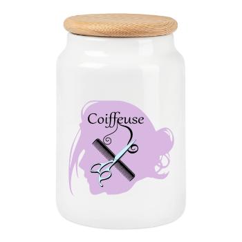 Hairdresser - Cookie Jar with Wooden Lid - white - Front