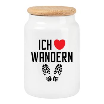 Herz Wanderer Statement Ich Liebe Wandern Klettern - Keksdose mit Holzdeckel - Weiß - Vorne