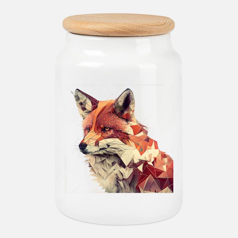 Fuchs - Geometrisches Tier Print - Keksdose mit Holzdeckel - Weiß