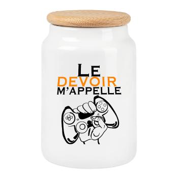 Devoir Voiture Orange en Silhouette - Boîte à biscuits avec couvercle en bois - blanc - Devant