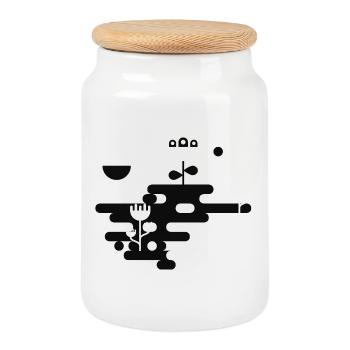 the blob garden l black & white - Cookie Jar with Wooden Lid - white - Front