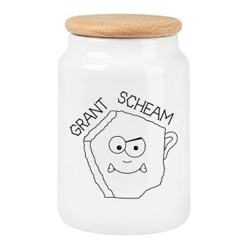 Grantscheam - grumpy person - Austria dialect - Cookie Jar with Wooden Lid - white - Front