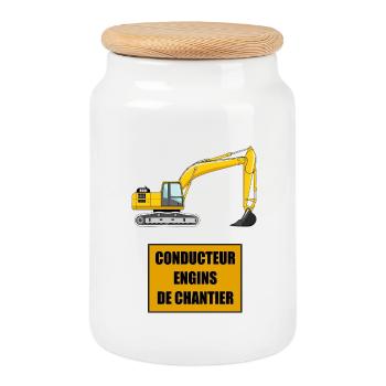 Construction equipment operator - Cookie Jar with Wooden Lid - white - Front