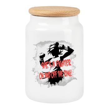 Fighter, Woman in Mortal Arts - Cookie Jar with Wooden Lid - white - Front