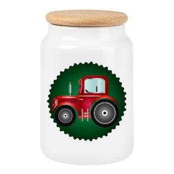 Patch de tracteur rouge pour tracteurs et ventilateurs agricoles - Boîte à biscuits avec couvercle en bois - blanc - Devant