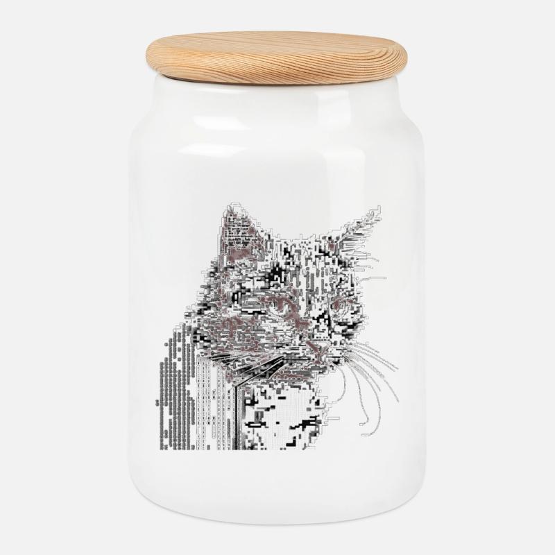 ASCII Cat - Cookie Jar with Wooden Lid - white