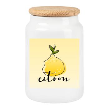 Lemon - Cookie Jar with Wooden Lid - white - Front