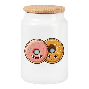Loving Donuts - Cookie Jar with Wooden Lid - white - Front