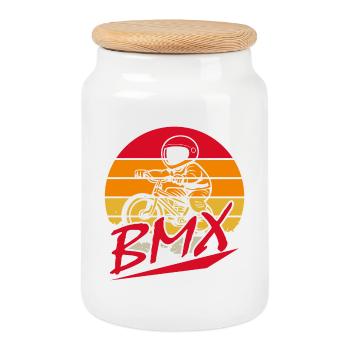 Bmx Rider Vintage Retro Hobby Sport Bike Shirt - Cookie Jar with Wooden Lid - white - Front