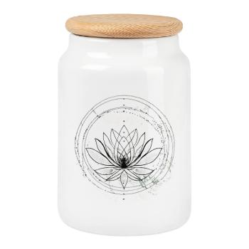 Lotus Mandala Black White - Cookie Jar with Wooden Lid - white - Front