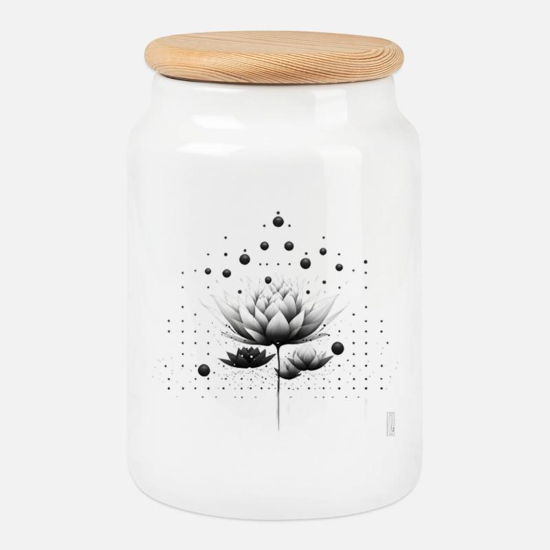 Schwarzweiß Lotus Nebeldesign - Keksdose mit Holzdeckel - Weiß