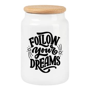 Suivez vos rêves - Boîte à biscuits avec couvercle en bois - blanc - Devant