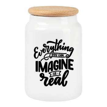 everything you can imagine is real - Cookie Jar with Wooden Lid - white - Front