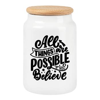 ALL THINGS ARE POSSIBLE IF YOU BELIEVE - Cookie Jar with Wooden Lid - white - Front