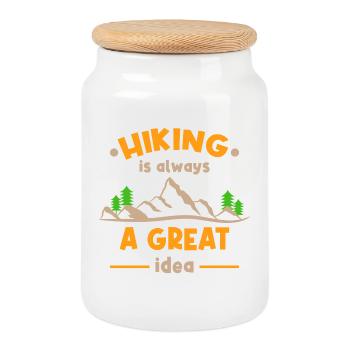 Hike Statement Hikers Mountaineering Hiking - Cookie Jar with Wooden Lid - white - Front