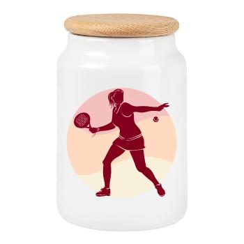 Padel Player Racket Coach Ball Sport - Cookie Jar with Wooden Lid - white - Front