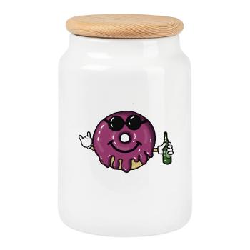 Donut worry, beer happy! Beer saying funny - Cookie Jar with Wooden Lid - white - Front