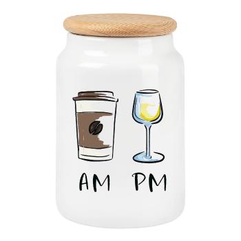 AM - PM, Café - Vin - Boîte à biscuits avec couvercle en bois - blanc - Devant
