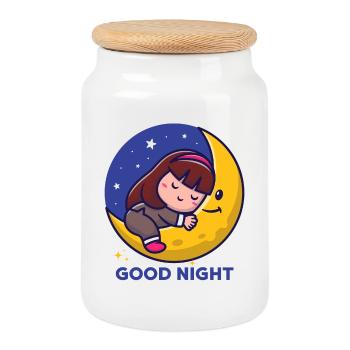Good night - Cookie Jar with Wooden Lid - white - Front