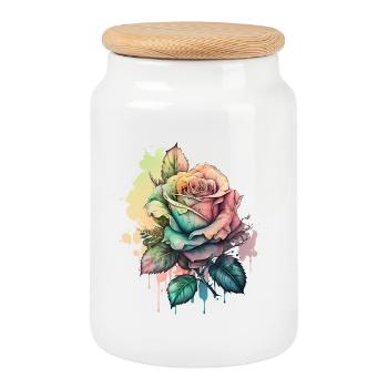 Rose Bunt Watercolor tropisch Kreatives Design - Keksdose mit Holzdeckel - Weiß - Vorne