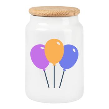 Farbige Luftballons - Keksdose mit Holzdeckel - Weiß - Vorne