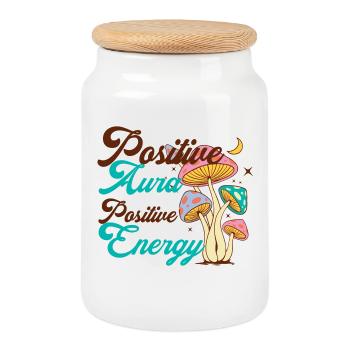 Énergie Champignon Psychédélique - Boîte à biscuits avec couvercle en bois - blanc - Devant