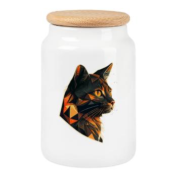 Stylized, Geometric cat - Cookie Jar with Wooden Lid - white - Front