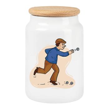 Boulespieler Boulekugel für Bouler Petanque Boule - Keksdose mit Holzdeckel - Weiß - Vorne