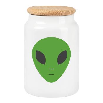 Green Alien - Cookie Jar with Wooden Lid - white - Front