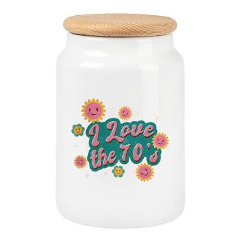 Ich liebe die 70er Jahre Vintage Design - Keksdose mit Holzdeckel - Weiß - Vorne