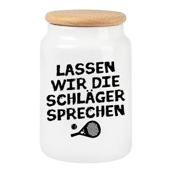 Turnier Spieler Statement Ball Racket Trainer - Keksdose mit Holzdeckel - Weiß - Vorne