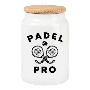 Sportart Spieler Padel Padelspiel Ball Racket - Keksdose mit Holzdeckel - Weiß - Vorne