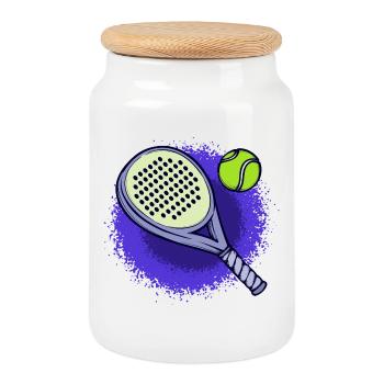 Sport Player Ball Racket Serve Fans - Cookie Jar with Wooden Lid - white - Front