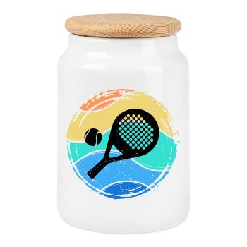 Padel Spieler Padelspiel Rückschlag Racket Ball - Keksdose mit Holzdeckel - Weiß - Vorne
