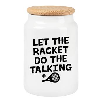 Sport Padel Player Statement Racket Ball - Cookie Jar with Wooden Lid - white - Front