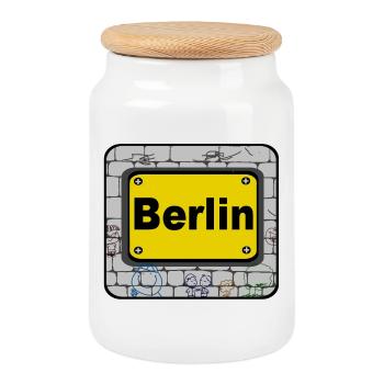 Berlin,Deutschland,Hauptstadt ,Berlin Mauer (25) - Keksdose mit Holzdeckel - Weiß - Vorne