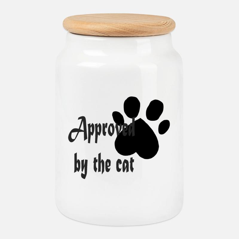 Approved by the cat - Cookie Jar with Wooden Lid - white
