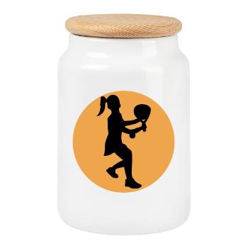Racket Balls Coach Padel Player Training - Cookie Jar with Wooden Lid - white - Front
