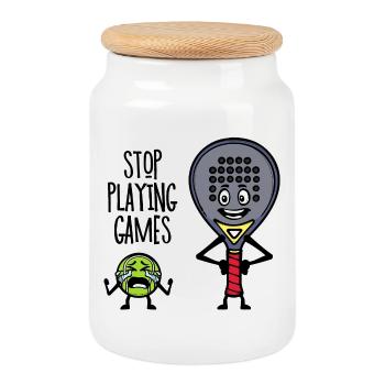 Padel Player Racket Sport Ball Statement - Cookie Jar with Wooden Lid - white - Front