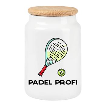 Padel Game Player Statement Padel Racket Balls - Cookie Jar with Wooden Lid - white - Front
